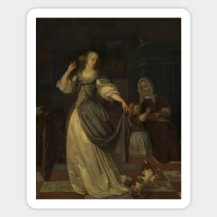 Lady Playing with a Dog by Eglon van der Neer Sticker